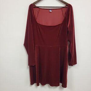 Old Navy Womens Square Neck Velvet Dress Size XXL Red Whimsigoth Vamp Romantic